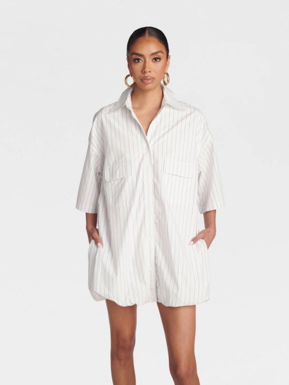 KBB by KAHLANA Lightweight White Pinstripe Shirt Dress